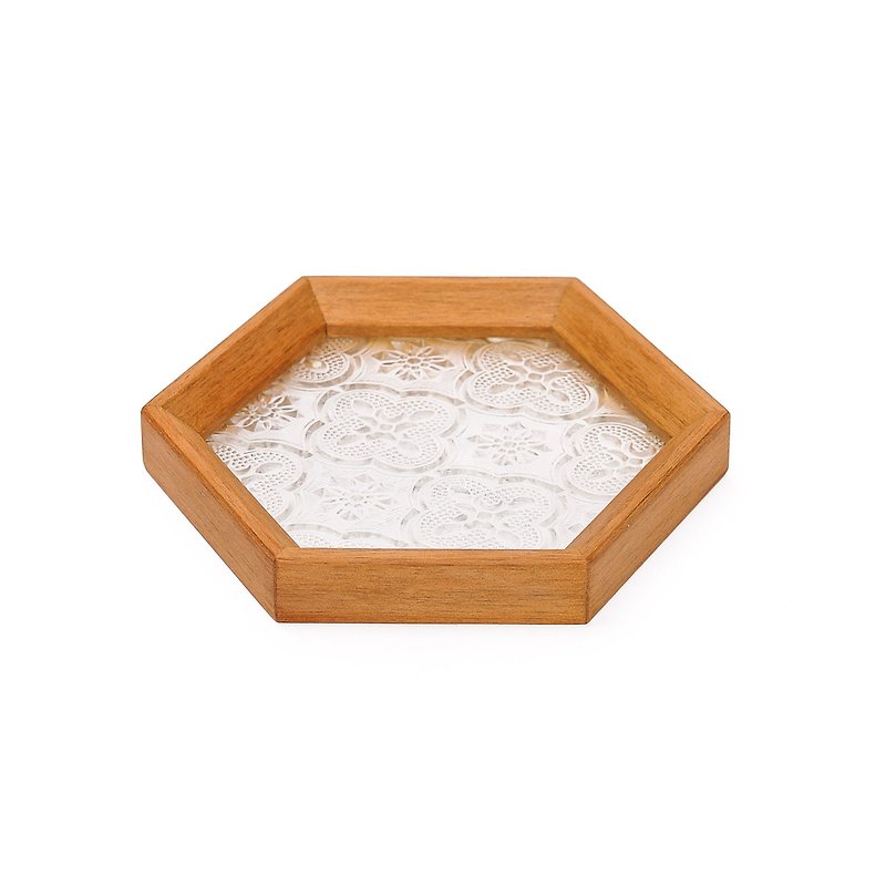 Exclusive order. Embossed glass cypress platter/accessory storage tray—begonia flower - Coasters - Wood Brown