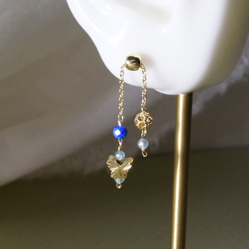 [Veverka] Landie- Stone earrings s925 Silver needle earrings asymmetrical - ต่างหู - เครื่องประดับพลอย สีน้ำเงิน