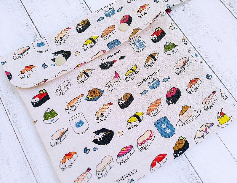 Cat Sushi Japanese Cloth Bag Cover Lanyard Edition Environmental Food Bag US Food Grade Certified Waterproof Inside - Lunch Boxes - Cotton & Hemp Khaki