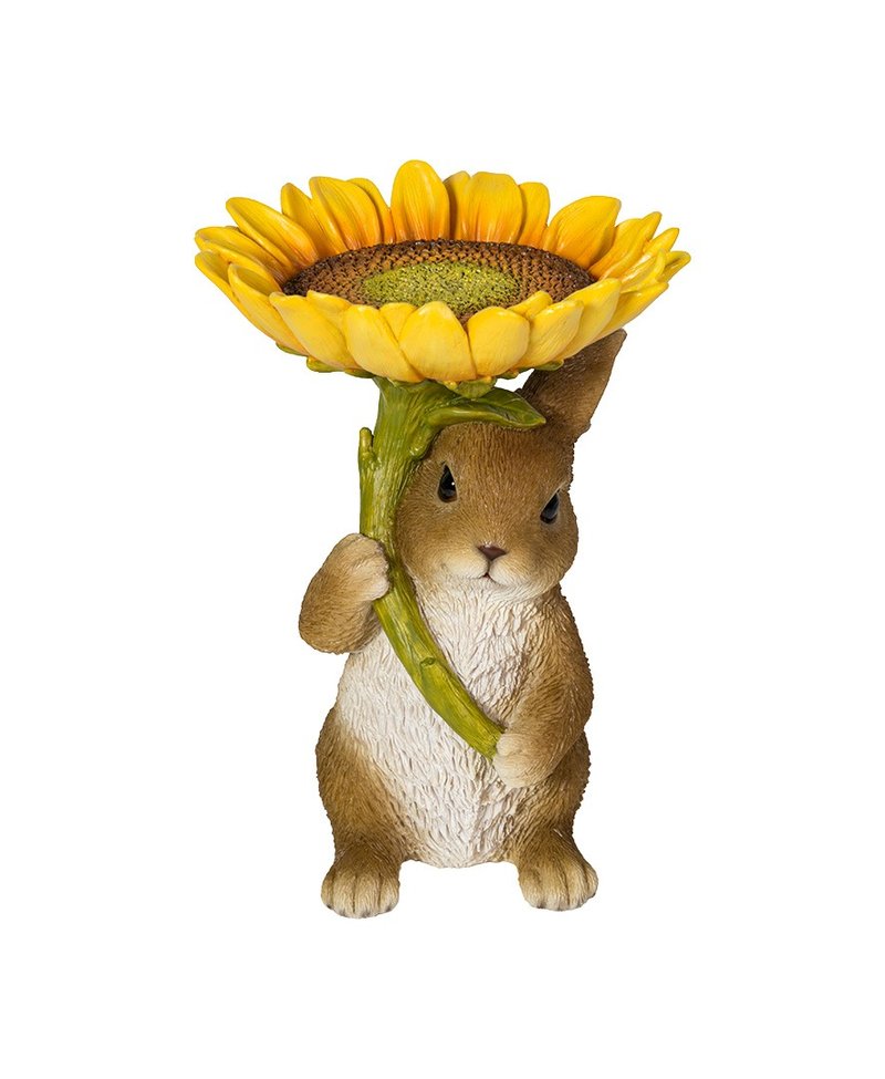 ZOOCRAFT realistic animal series rabbit holding sunflower flower shape key jewelry change storage seat - Storage - Resin Brown