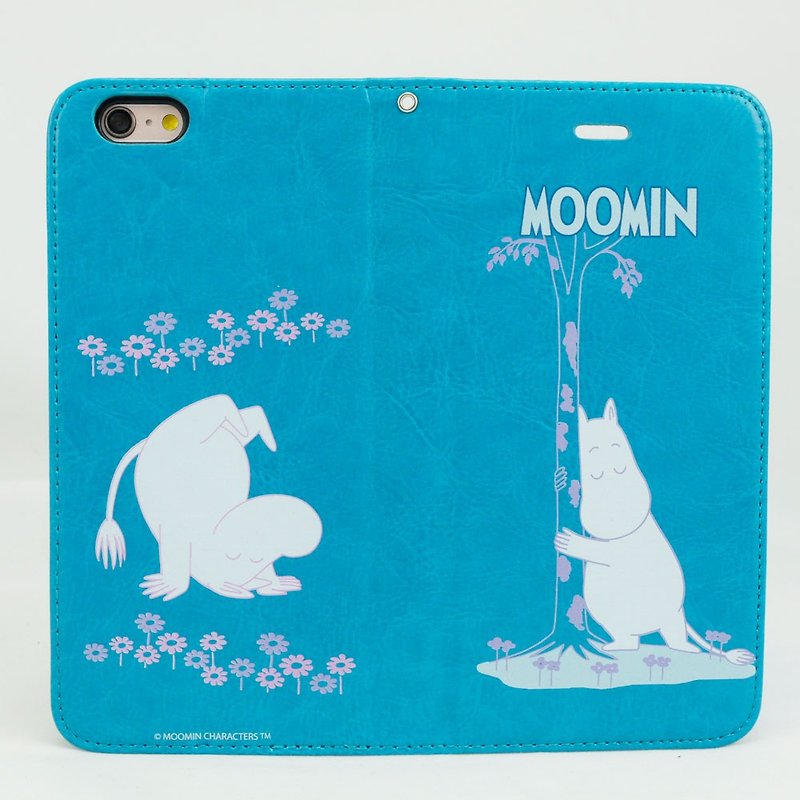 Moomin 噜噜 米 Genuine Authorization-Magnetic Phone Holster [Roll Moomin] - Phone Cases - Genuine Leather Blue