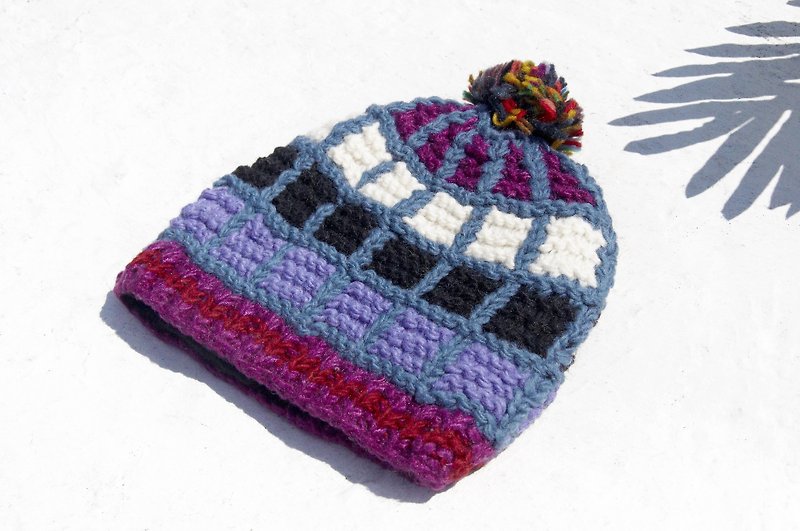 Christmas gift Christmas gift for the full moon limited one children's wool hat / knitted pure wool warm hat / children's knitted wool hat / inner brush hat / knitted wool hat / children's wool hat-Spanish childlike geometric square color palette - Other - Wool Multicolor
