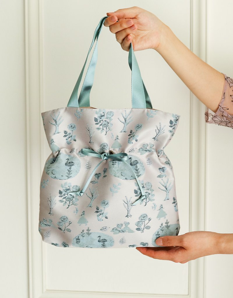 Original jacquard fabric tote bag-Blue Rose Forest - กระเป๋าถือ - วัสดุอื่นๆ สีน้ำเงิน