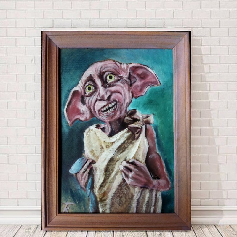 Dobby Oil painting in frame 21x15 cm. - 海報/掛畫/掛布 - 其他材質 