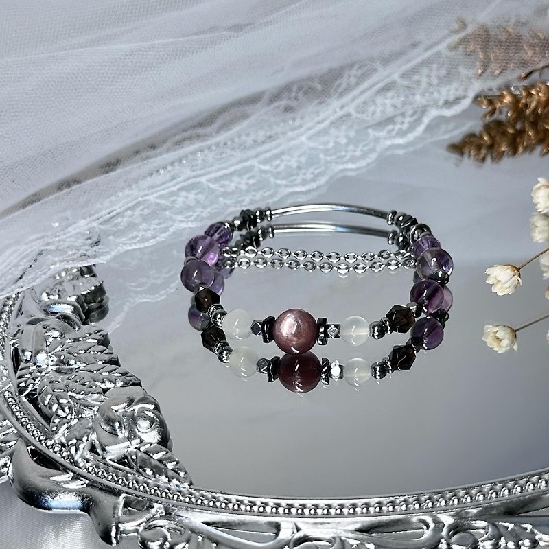 紫荊花の戀設計手串 - 紫水晶、茶晶、螢石、紫鋰雲母、月光石 - 手鍊/手環 - 水晶 紫色