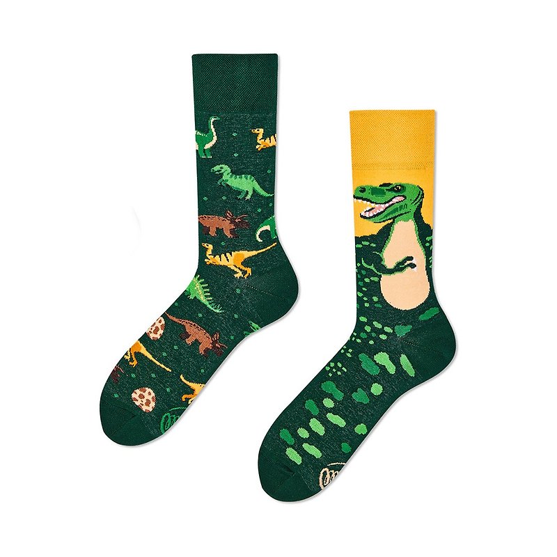 Cotton & Hemp Socks Green - The Dinosaurs Mismatched Adult Crew Sock