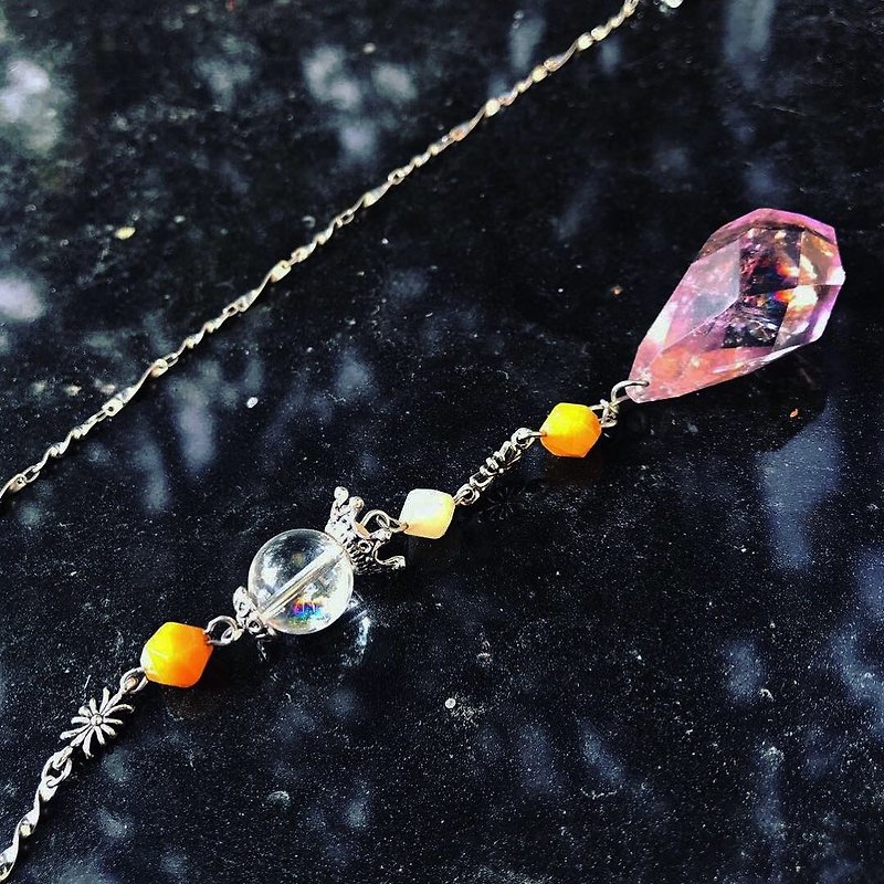 [Lost and find] natural stone rainbow purple yellow crystal spirit pendulum necklace - wake up - Necklaces - Gemstone Purple