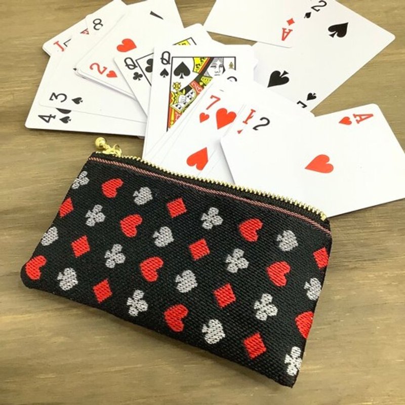 【トランプ柄】畳縁　ミニポーチ　カードケース　小銭入れ　黒　ハート　スペード - 化妝包/收納袋 - 其他材質 