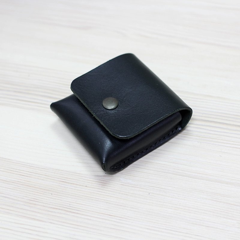 [Yingchuan Handmade] Small tofu storage coin purse/Italian vegetable-tanned cowhide/black - Coin Purses - Genuine Leather Black