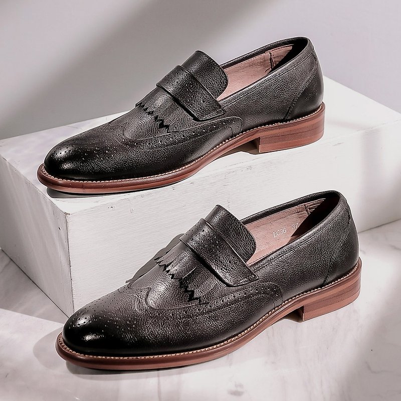 e cho Vintage rubbing stream Suede shoes Ec36 dark gray - รองเท้าลำลองผู้หญิง - หนังแท้ สีเทา