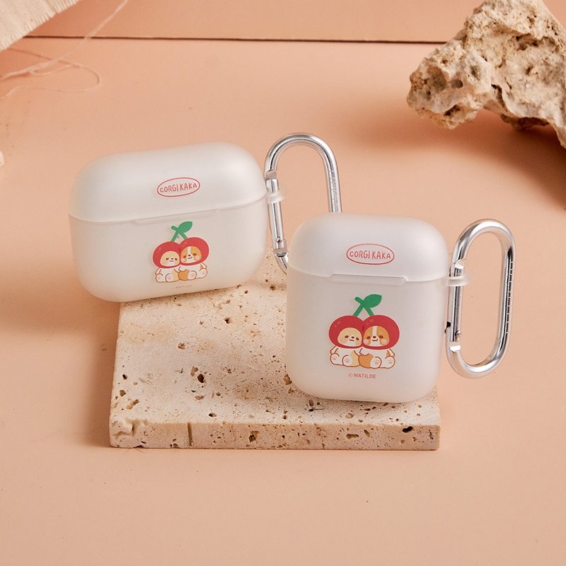 柯基犬卡卡紅紅櫻桃霧面AirPods保護套 - AirPods/耳機保護套 - 塑膠 多色