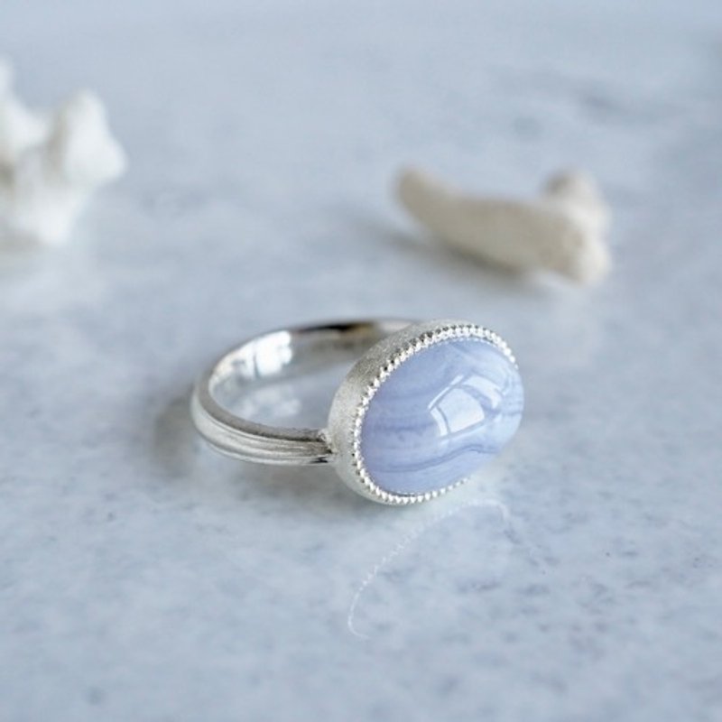 Blue Lace Agate ring [OP781SV] - 戒指 - 其他金屬 