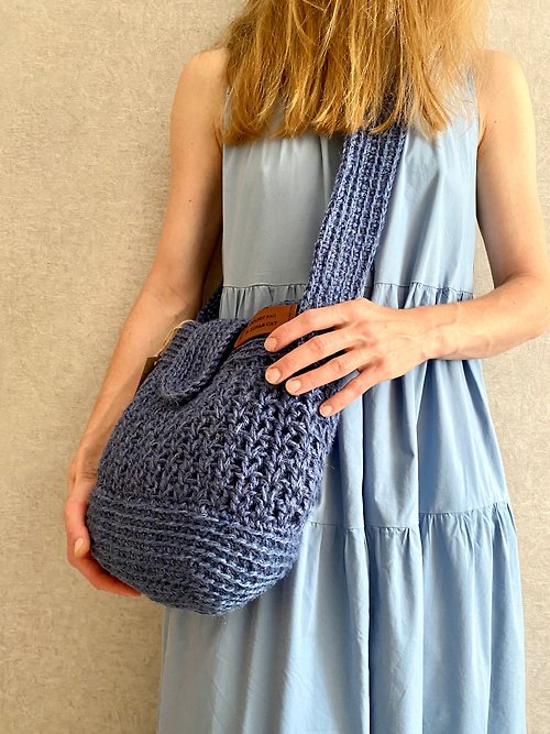 LunarCat Crochet Jute Bag L size, Crossbody Bag, Crochet Shoulder Jute Bag, Reusable Bag