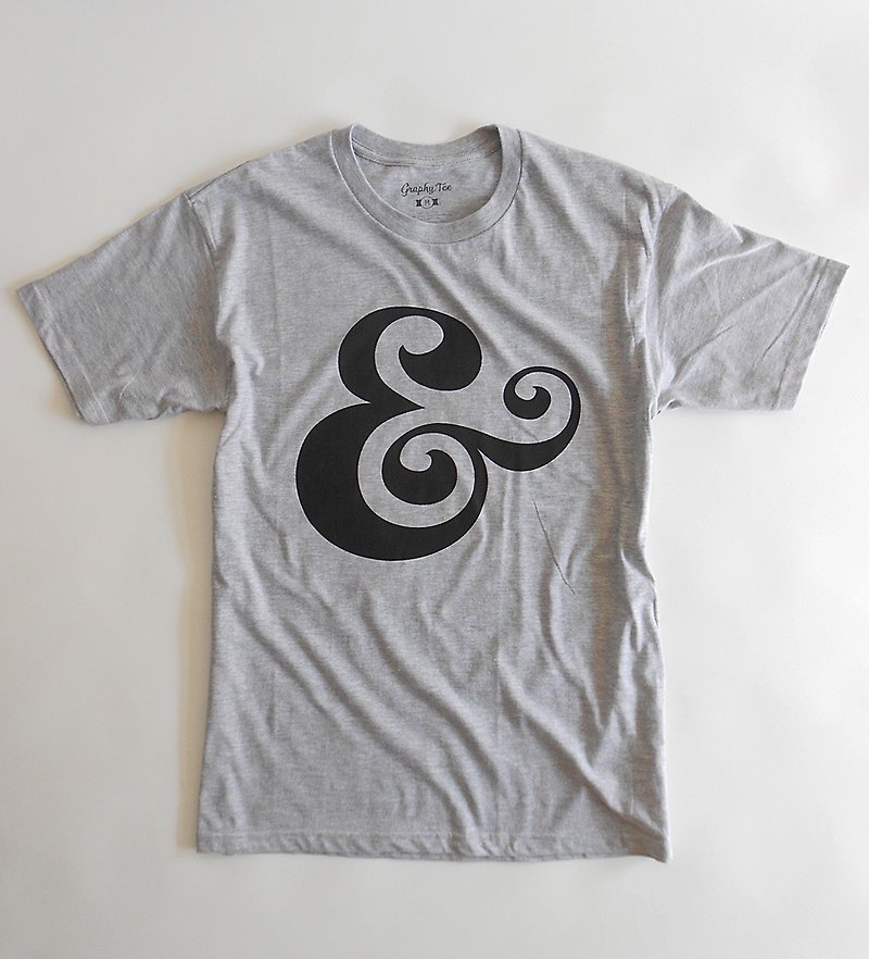 Ampersand Sign Unisex Grey T-Shirt & Pattern Logo Tee & Symbol Shape Season Gift - Unisex Hoodies & T-Shirts - Cotton & Hemp Gray