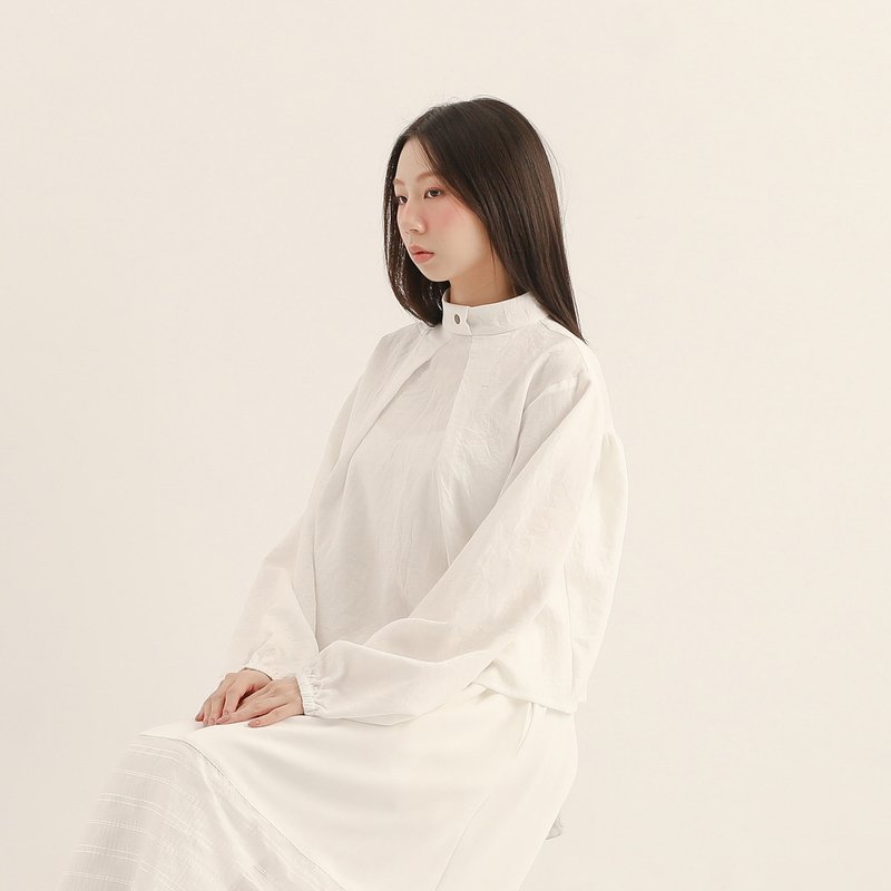 【經典原創】Ruoshui_若水褶片上衣_CLT515_白 - 女上衣/長袖上衣 - 聚酯纖維 白色