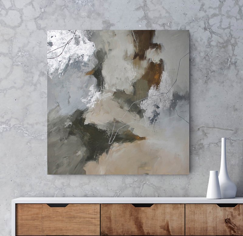 Grey Brown Painting| Grey Brown Abstract| Grey Brown Wall Painting| Balance-2 - 壁貼/牆壁裝飾 - 棉．麻 咖啡色