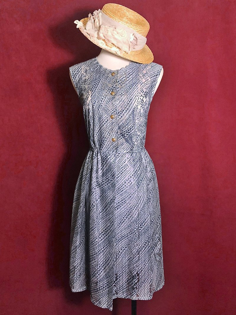 Lace embroidered sleeveless vintage dress / brought back to VINTAGE abroad - ชุดเดรส - เส้นใยสังเคราะห์ หลากหลายสี