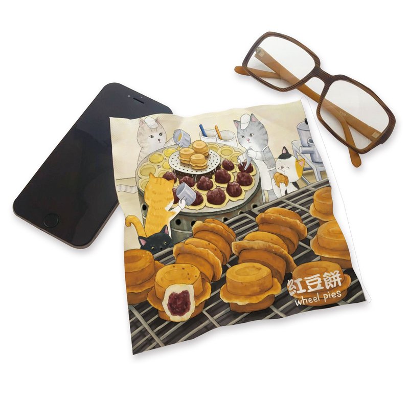 印花萬用布-吃紅豆餅 ll 擦拭布 - 眼鏡盒/眼鏡布 - 聚酯纖維 橘色
