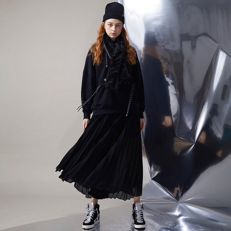 Unisex Splicing twill Fabric Hoodies / Black - เสื้อผู้หญิง - ผ้าฝ้าย/ผ้าลินิน สีดำ