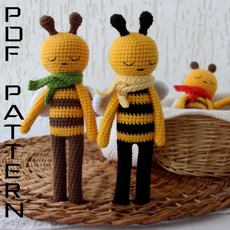 Crochet bee decor amigurumi Pattern - Bumble bee toy - 編織/刺繡/羊毛氈/縫紉 - 其他材質 白色
