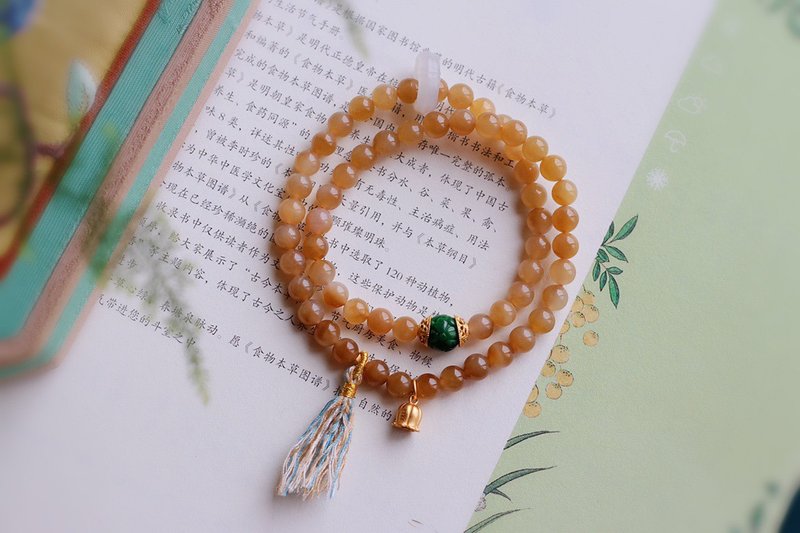天然和田玉/和闐玉-糖玉 干青翡翠回紋珠 設計多圈手串衣襟掛項鍊 - 手鍊/手環 - 玉石 咖啡色