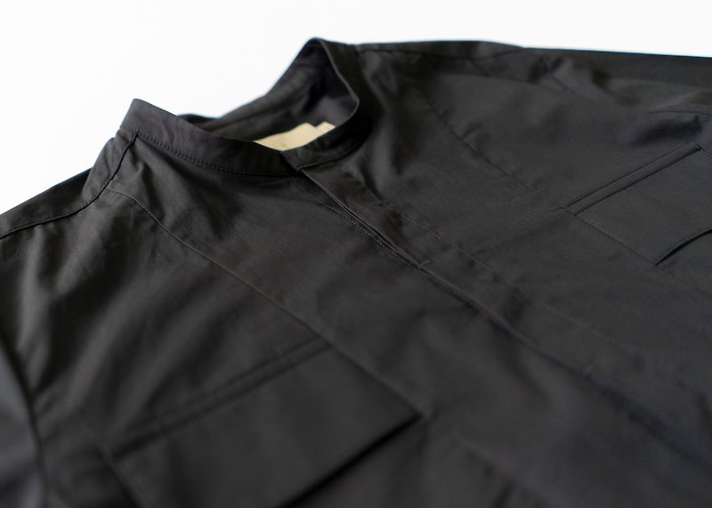Stand Collar Pocket Shirt - Black