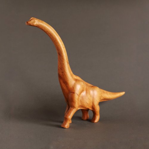 木製の恐竜ブラキオサウルス、木製の手彫り彫刻 - ショップ