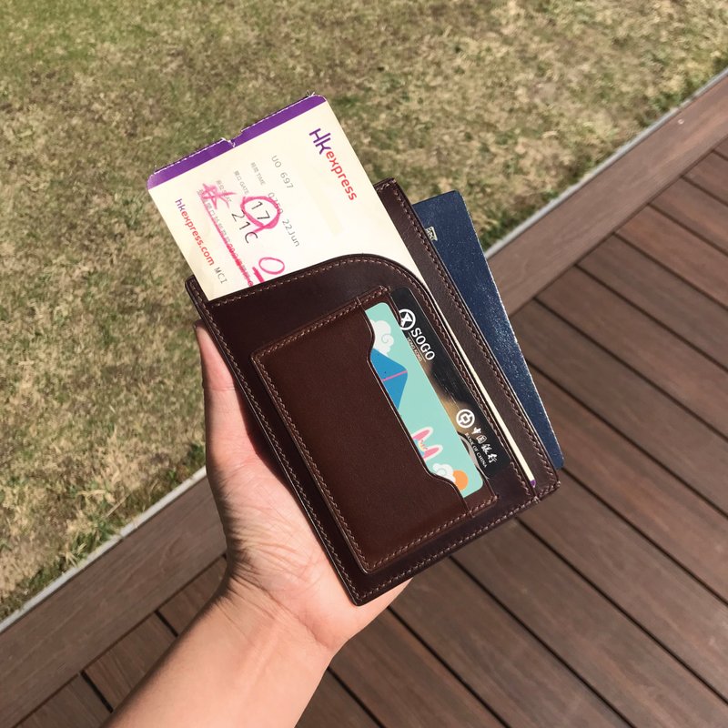 【Passport套/護照夾】深啡色植鞣牛皮/旅行/多色可選/手工製造 - 護照夾/護照套 - 真皮 咖啡色