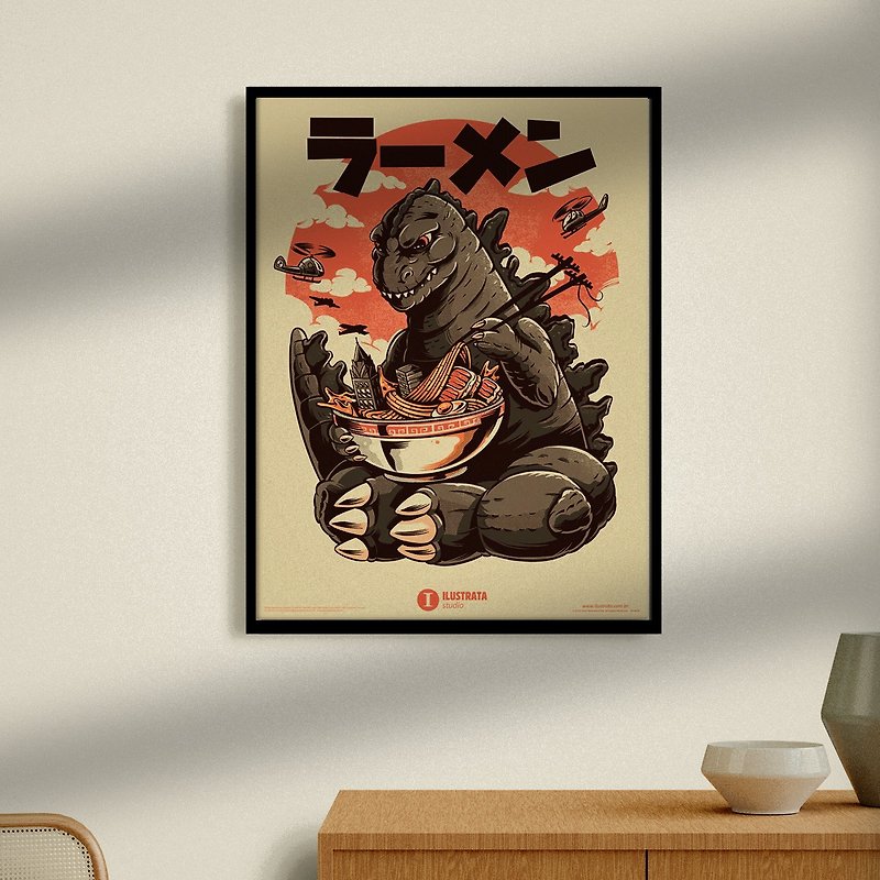 [Ilustrata] Godzilla eating ramen picture 30*40 reproduction (with frame) - โปสเตอร์ - วัสดุอื่นๆ หลากหลายสี