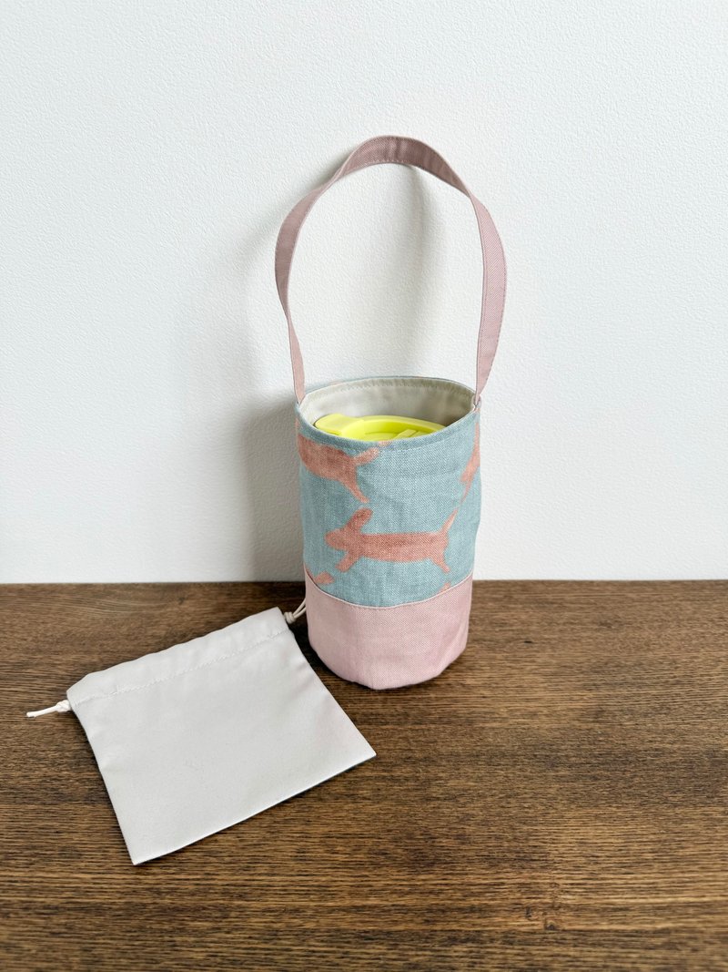 Drink bag Mina Perhonen run run run - ถุงใส่กระติกนำ้ - ผ้าฝ้าย/ผ้าลินิน สึชมพู