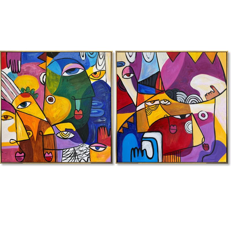 Colorful Cubist Face Painting Set Abstract Geometric Art Picasso-Inspired Art - ตกแต่งผนัง - อะคริลิค หลากหลายสี