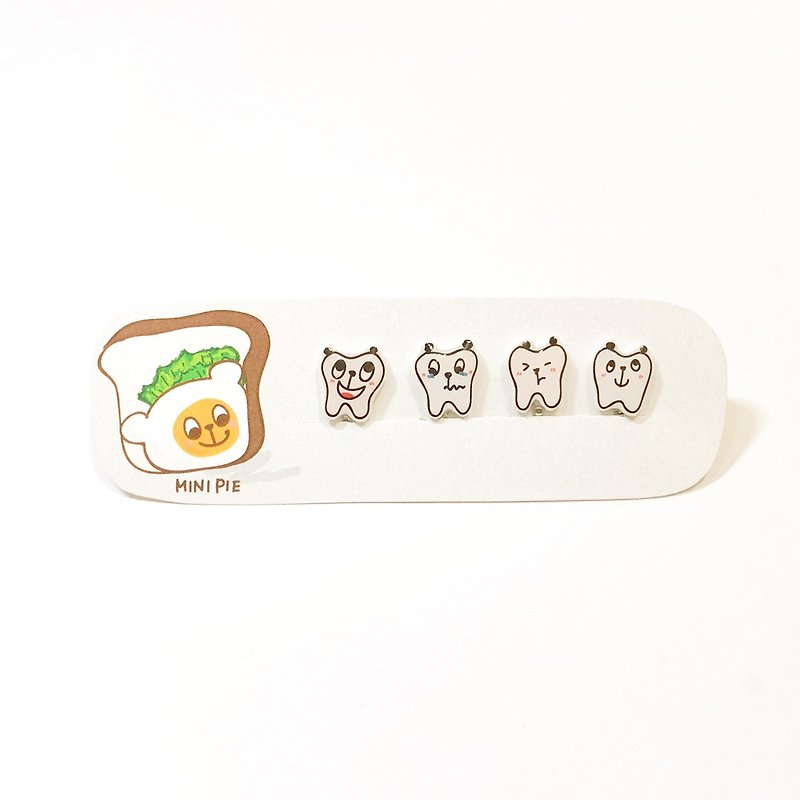 Mini Bear Tooth Baby Earring Set (can be changed to Clip-On) - ต่างหู - พลาสติก หลากหลายสี