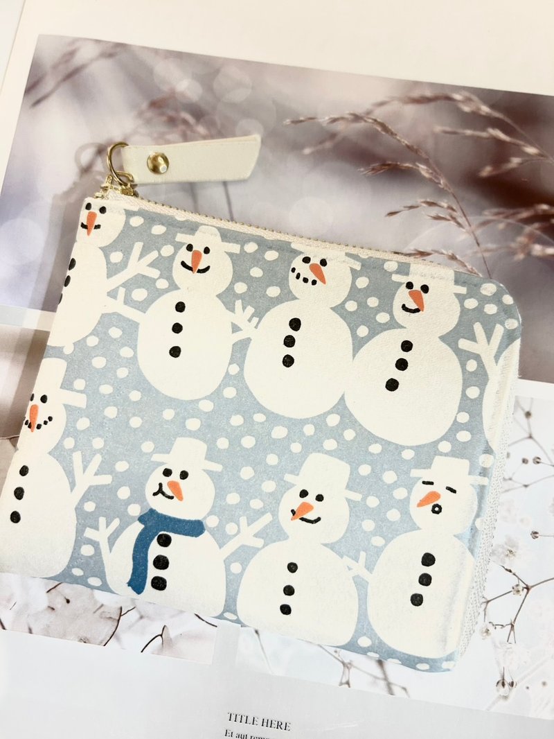 【聖誕禮物】雪人 L型短夾 輕薄 零錢包 皮包 錢包 短夾 交換禮物 - 錢包/皮夾/長短夾 - 防水材質 