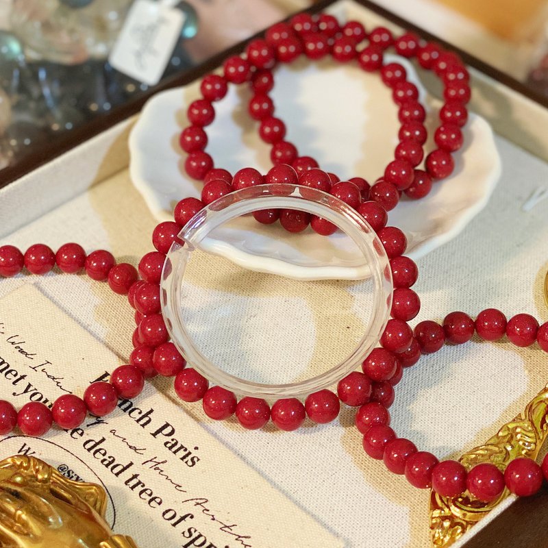 Amelia Jewelry丨The ancient protective power丨Xiangxi Cinnabar丨One-to-one customized wristbands - Bracelets - Crystal Red