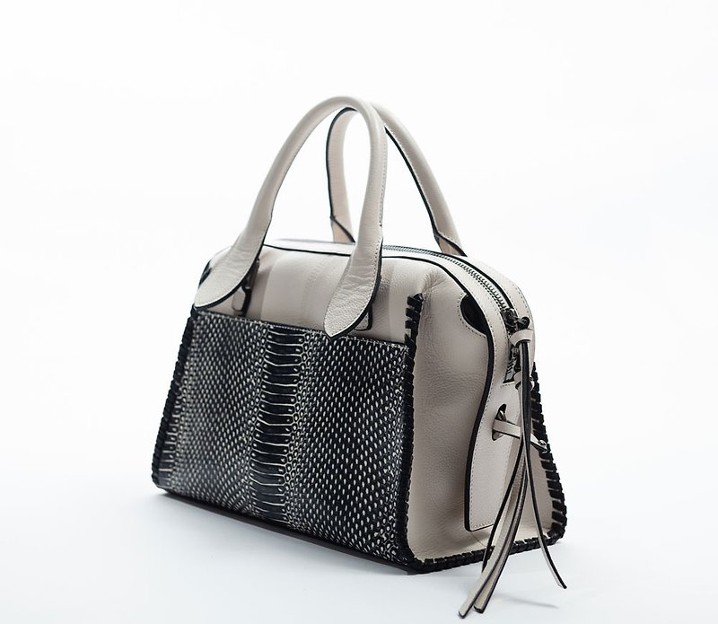 Color matching shape portable side backpack beige - Handbags & Totes - Genuine Leather Black