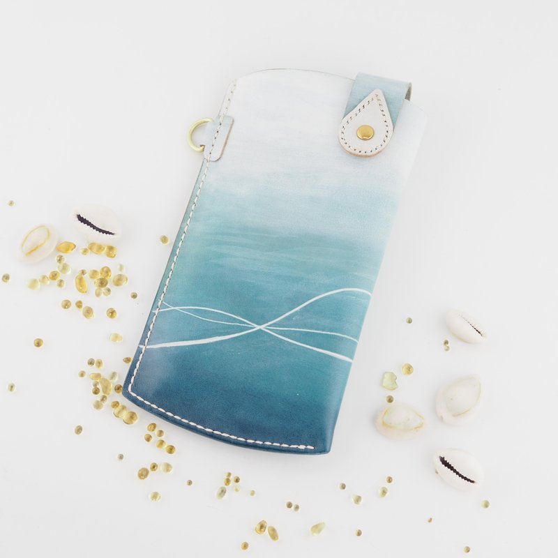 Ocean style mobile phone case mobile phone bag blue and white - Phone Cases - Genuine Leather Multicolor