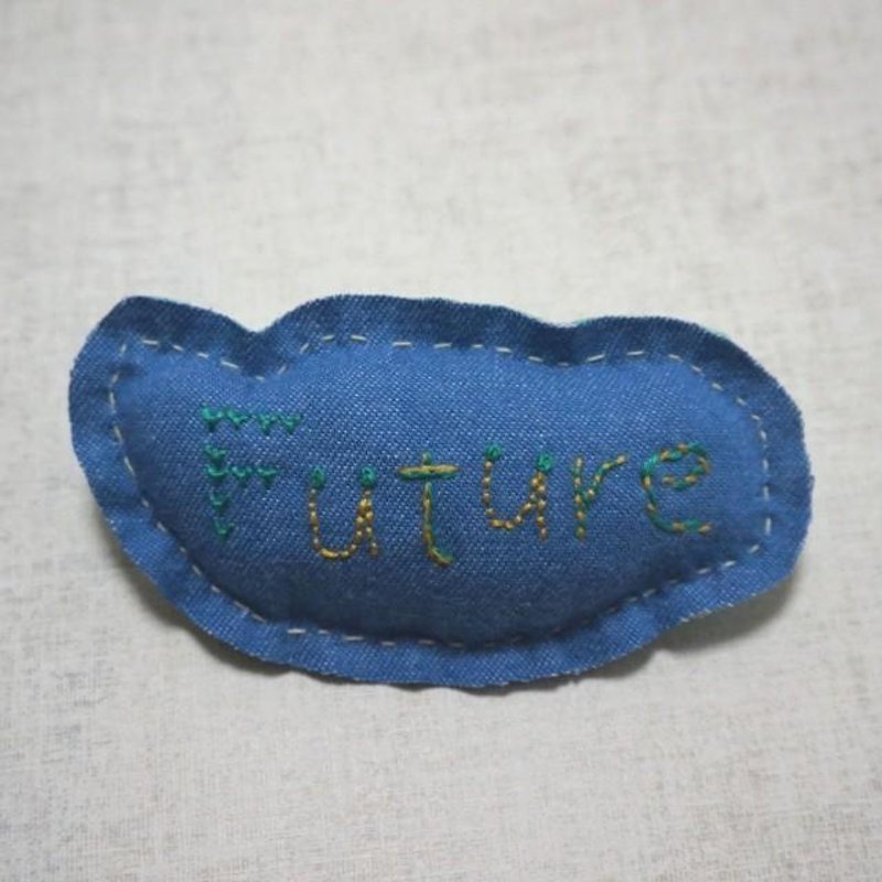 Hand embroidery broach "Future" - Brooches - Thread Blue