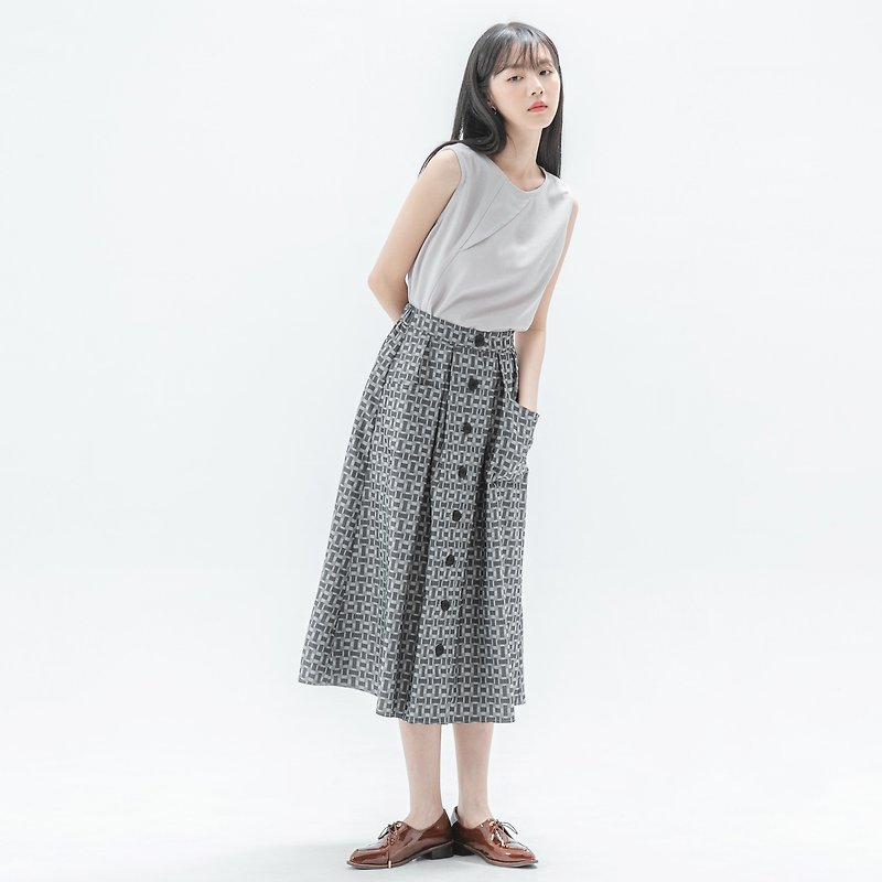 [Classic original] Swaying_ Swaying Cardigan Skirt_CLB003_灰格 - Skirts - Polyester Gray