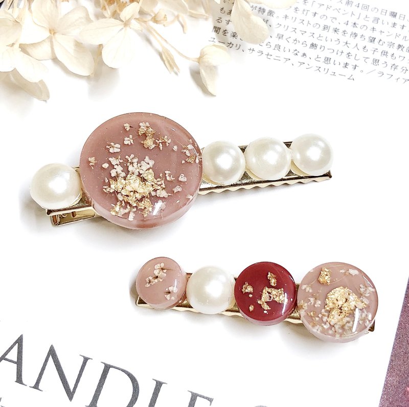 PUREST HOME Japanese resin flower language pearl hand-made hairpin / Morandi powder special set - Hair Accessories - Other Materials 