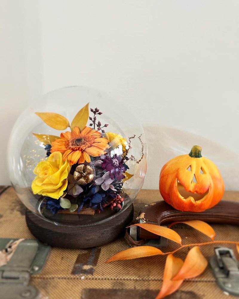 [Glass Series] Retro Warm Autumn Ball Flower Cup Night Light - ช่อดอกไม้แห้ง - พืช/ดอกไม้ 
