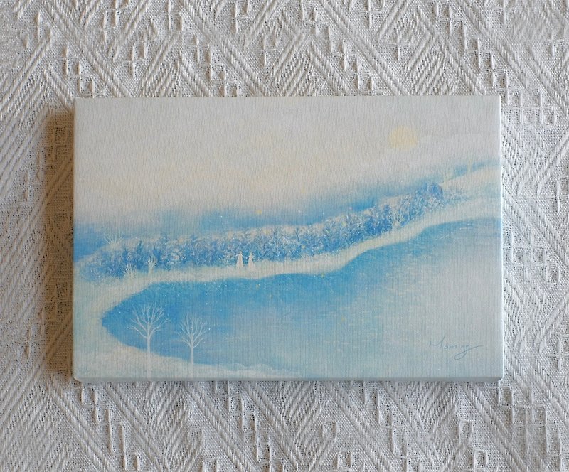 Small size frameless painting - blue landscape 1 - โปสเตอร์ - กระดาษ 