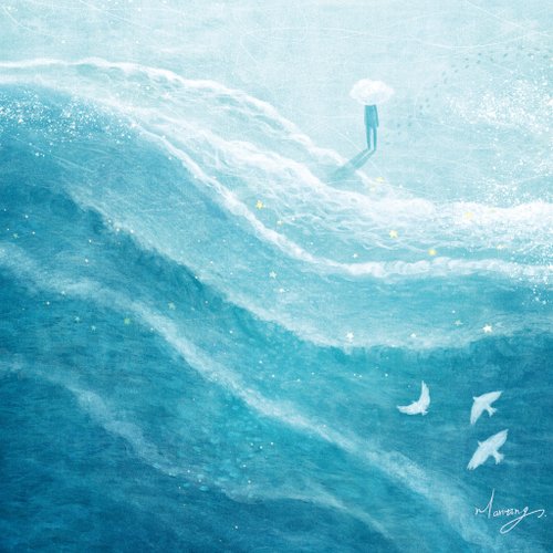 小さいサイズのフレームなしの絵画 -ブルー風景 1 - ショップ