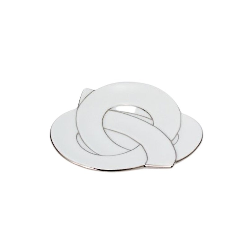 Knot Small Plate -Platinum Wire- 11cm - จานและถาด - ดินเผา ขาว