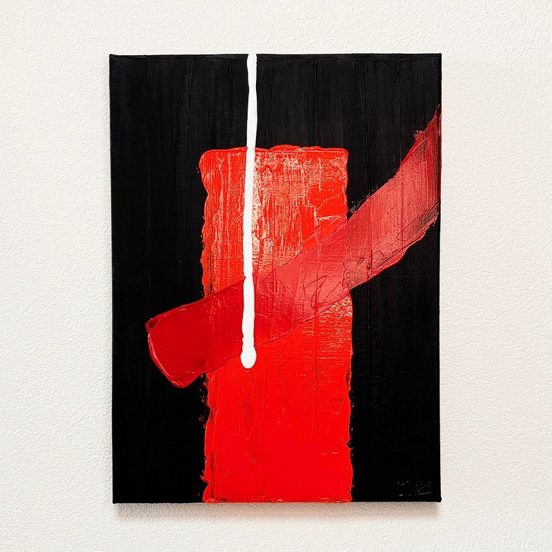 原画 オリジナル 絵画 アクリル画 交差33.3×24.2cm - ポスター・絵 - その他の素材 オレンジ