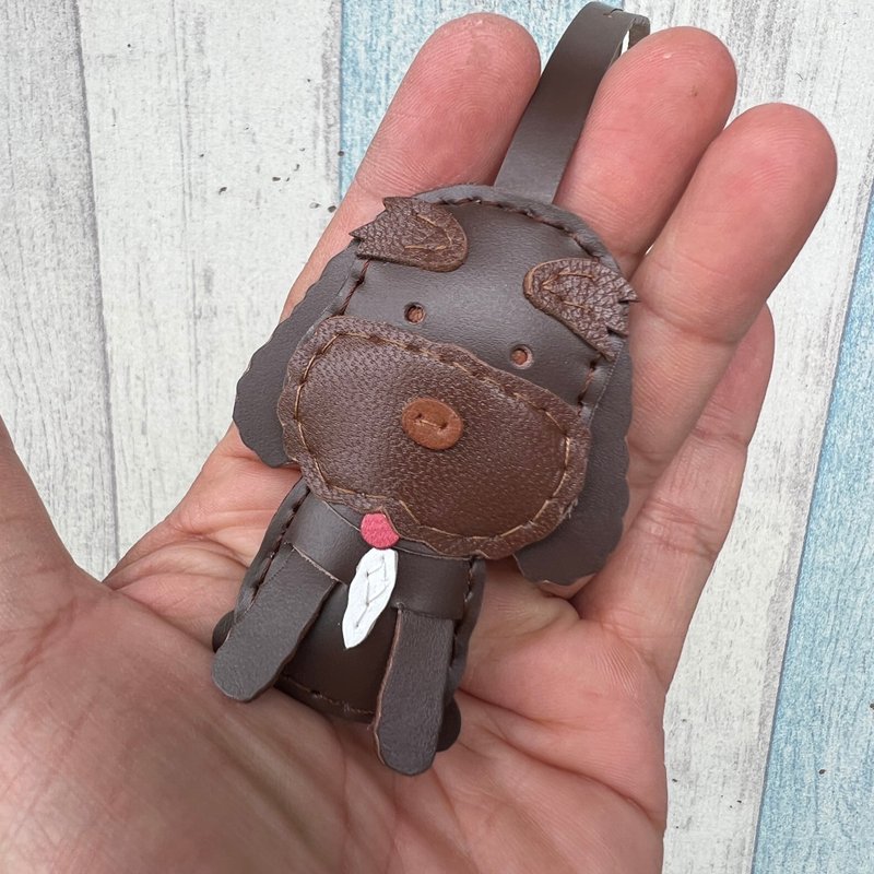 Healing Small Dark Brown Cute Labrador Poodle Hand-sewn Leather Pendant - Charms - Genuine Leather Brown