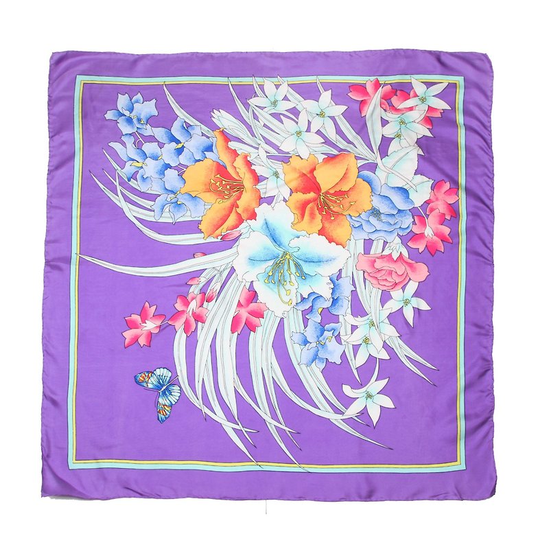 [Egg plant ancient] and the room floral printing ancient scarves - ผ้าพันคอ - เส้นใยสังเคราะห์ สีม่วง