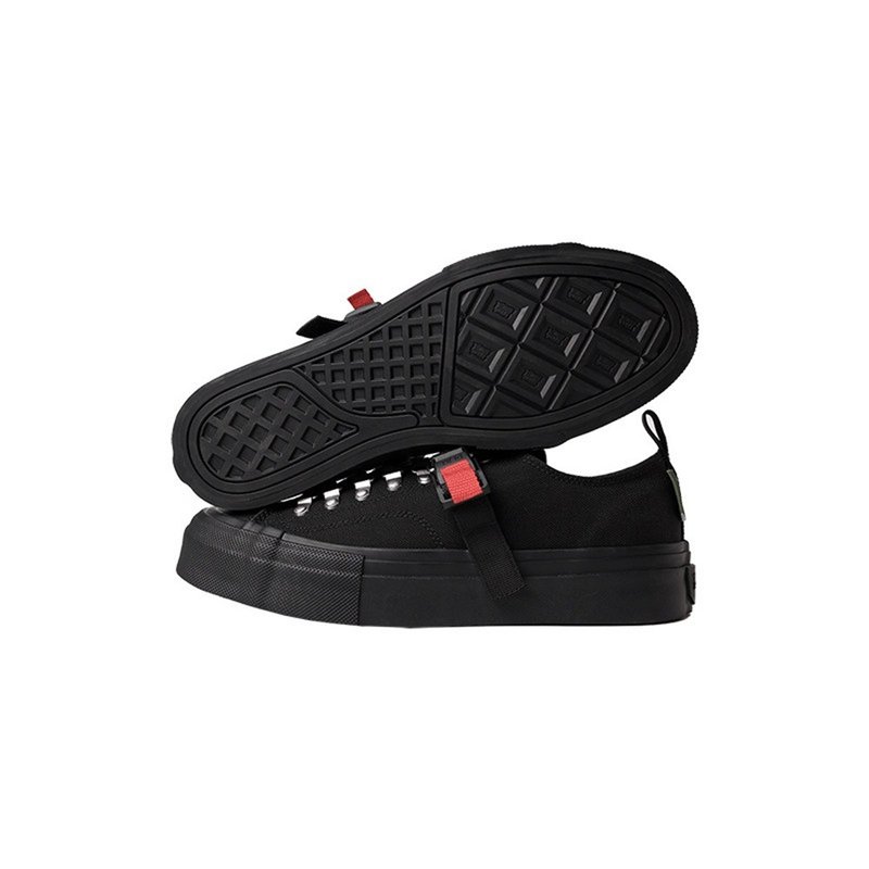 エージェント コーデュラ ローカット 厚底 機能的 アウトドアバックル バルカナイズド キャンバスシューズ - メンズ スリッポン - その他の素材 ブラック