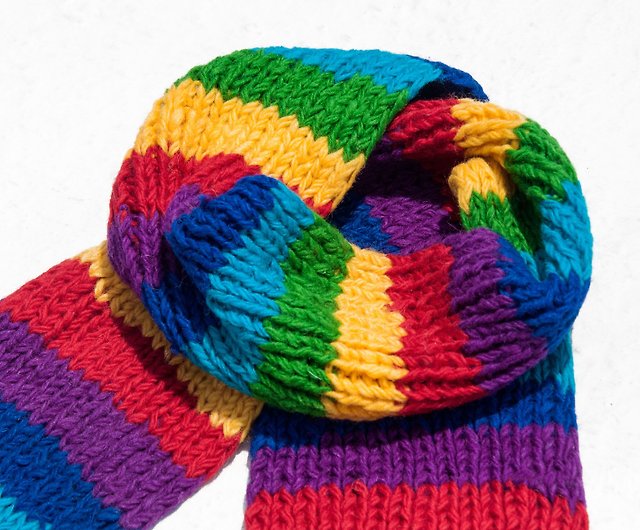 Hand Knitted Multicoloured Striped Scarf