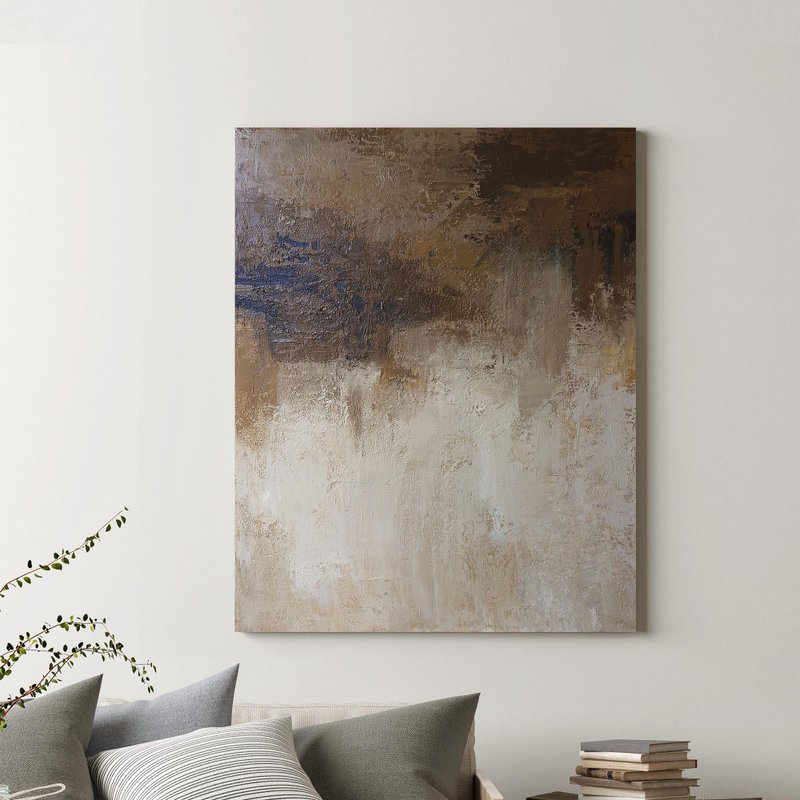 Brown Minimalist Wall Art | Beige Brown Painting | Textured Canvas Art |Glow - 壁貼/牆壁裝飾 - 棉．麻 咖啡色