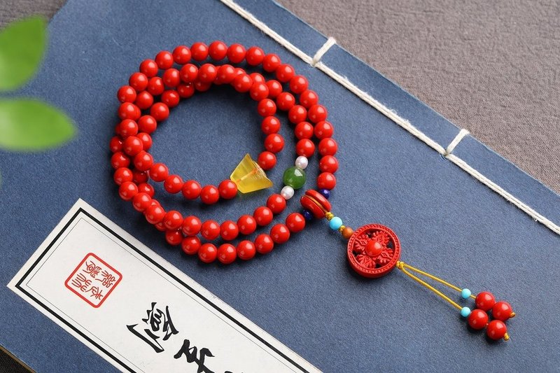 天然原礦硃砂精品紅砂三圈手鏈含量95%以上6mm - 手鍊/手環 - 寶石 
